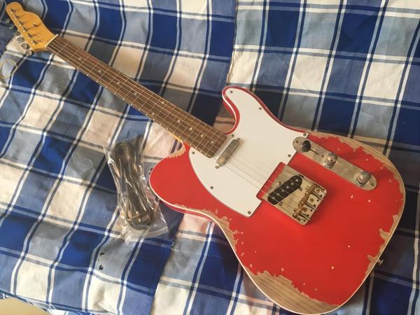 

the largest craft relic studio. aging red electric guitar 100% handmade relic body grey antique hardware