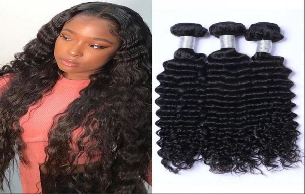 

deep wave human hair 3 4 bundles indian weaving for black women natural color double weft7213599