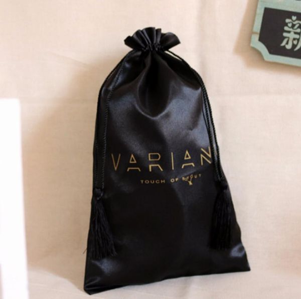 

satin bags for packaging jewelrymakeupgiftweddingpartystoragehair bundleswigsshoe bag silk cloth pouch custom print4636497, Black;white