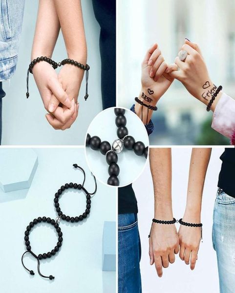 

2pcs couples magnetic bracelet set natural stone beads magnet matching distance relationship bracelets women jewelry5230560, Golden;silver