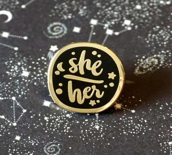 

pins brooches she her starry pronouns enamel pin lapel pins badge brooch jewelry accessory287u1338246, Gray