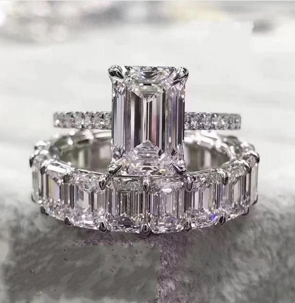 

luxury 100 925 sterling silver created emerald cut diamond wedding engagement cocktail women moissanite band ring fine jewelry 205083916, Golden;silver