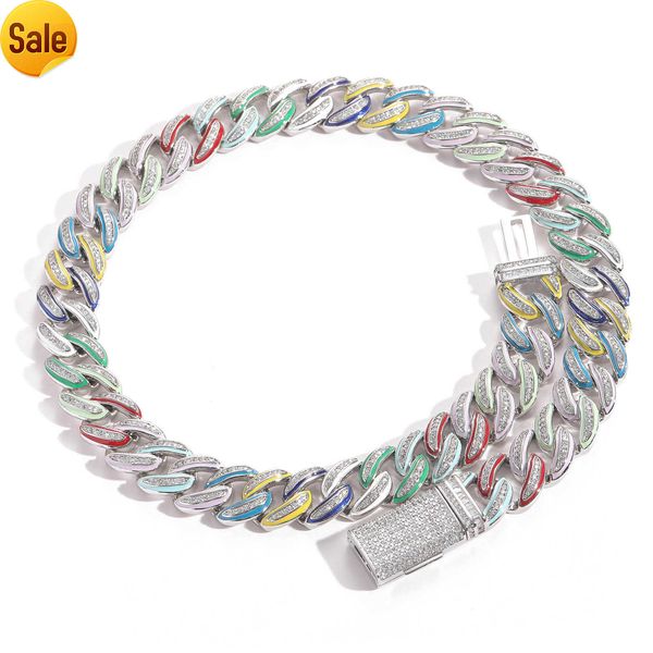 

hip hop meisa new 15mm colorful oil dropping cuban chain high grade copper inlaid zircon trendy small group jewelry, Black