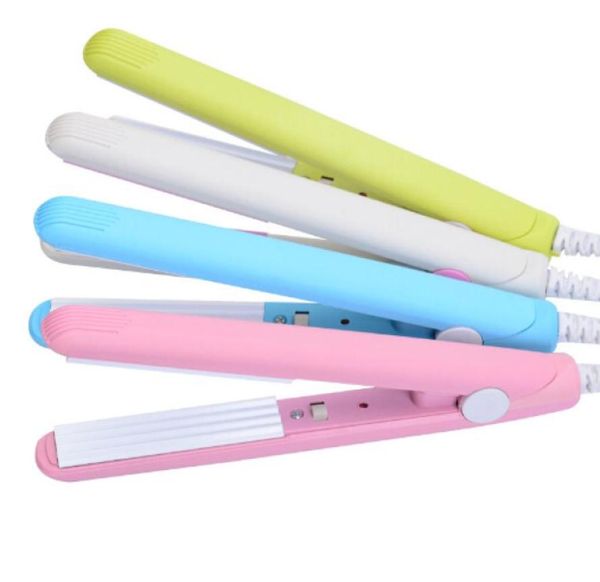 

2 piecelot mini ceramic electronic hair straightener iron chapinha straightening corrugated irons hair crimper styling tools 220v4615488, Black