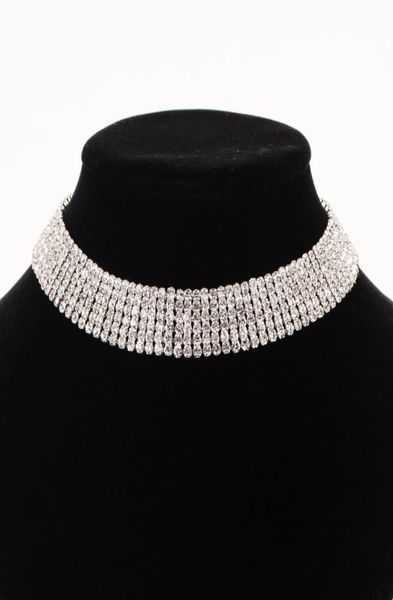 

accessories wholes fashion wedding jewelry sparkling rhinestone crystal choker necklace set charm silver plated bridal jewelry new1661754, Black