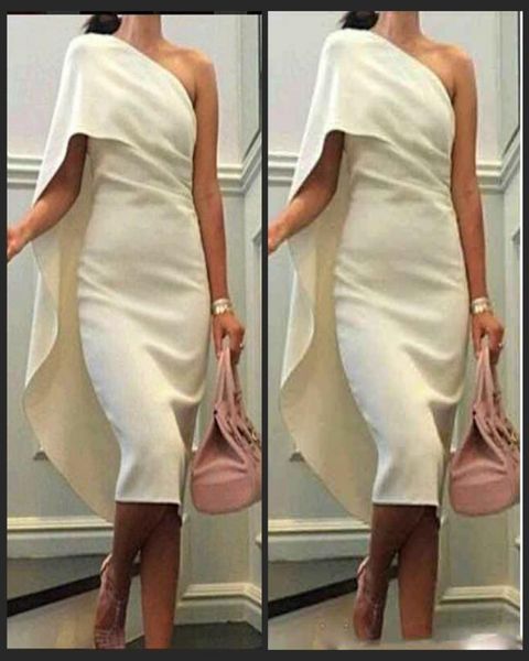

2018 knee length cocktail party dresses sheath one shoulder white celebrity bridal 2016 dress evening arabic dress ivory satin6053064, Black