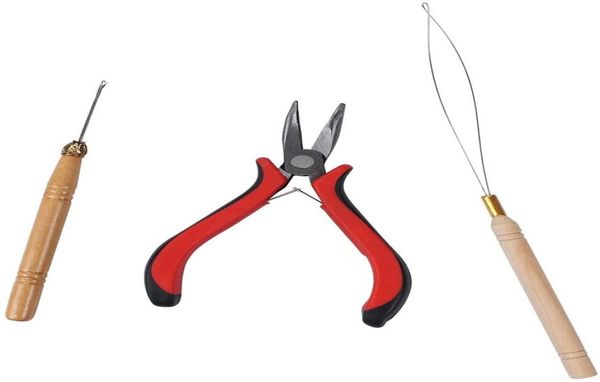 

3 in 1 feather hair extension tool kits pliers loop hook needles for micro ring beads extensions4202640, Silver