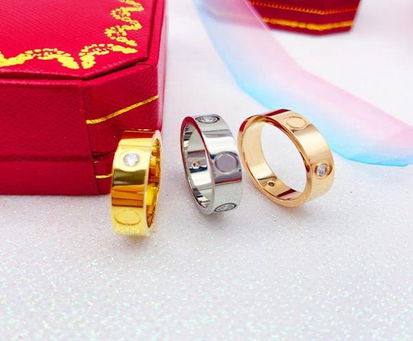 

new fashion stainless steel jewelry 6mm and 4mm love rings for woman man lover rings gift 18k goldcolor rose gold plated with box9415722, Silver