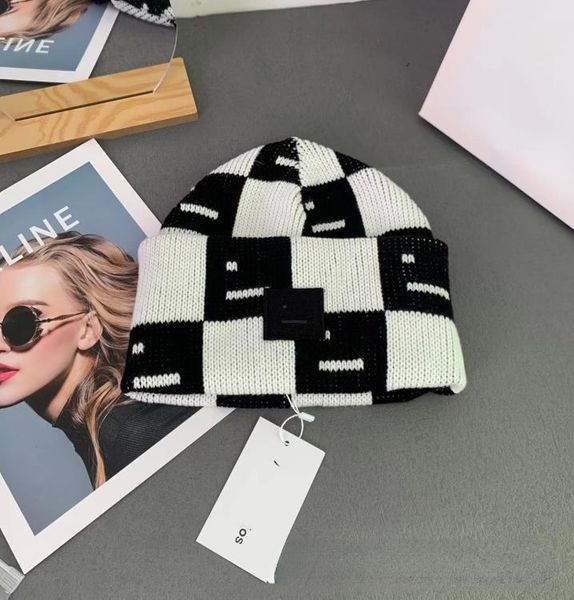 

chessboard square expression knitted hat thickening wool beanie hat pullover men and women couple woolen cap fashion8943309, Blue;gray