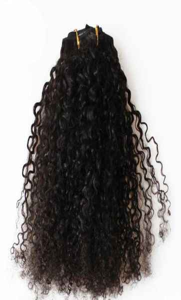 

brazilian kinky curly hair clip in human hair extensions natural color remy hair clipins 100g 7pcslot4596714, Black