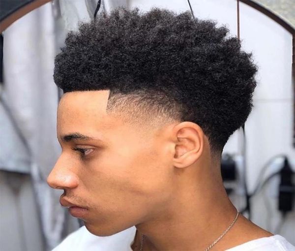 

kinky curly thin skin 6mm men afro curl hair unit piece black mens male toupee human hair wigs pu full machine made1538900