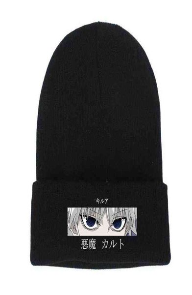 

2021 hunter x hunter hat embroidered winter hat cotton knit hat skullies beanie hats anime japan outdoor sport bonnet gorro y211111785041, Blue;gray