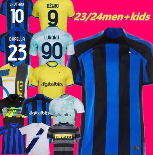 

22 23 24 lukaku soccer jerseys kid kit maillot de dzeko lautaro barella 2023 maglia maglie football shirt child training 115 year kvaratskhe, Black;yellow