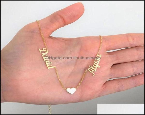 

pendant necklaces pendants jewelry custom two names for women with heart necklace stainless steel gold personalized choker bff y668636931, Silver