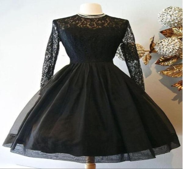 

2019 aline black gothic short wedding dresses with long sleeves lace vintage tea length informal reception bridal gown non white4415048, White