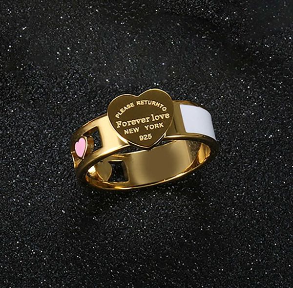 

fashion hollow colorful heart rings stainless steel big tag white shell ring for women girls female men wedding jewelry jam3, Silver