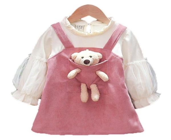 

girls autumn dresses kids clothes winter new corduroy princess dress 2 pieces for children clothing baby girl dress7082216, Red;yellow