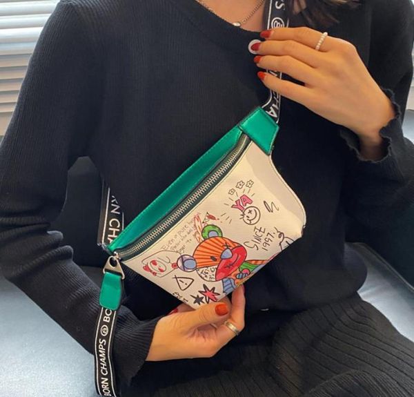 

cute bear graffiti bag female summer new trendy ins student wild messenger chest bag sports waist bag9940953