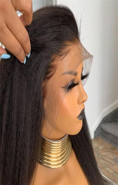 

28 inches peruvian yaki straight human hair wig 13x4 synthetic kinky straight lace front wigs for women 180 density4615645, Black