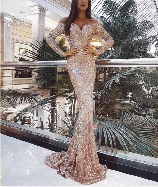 

full sequins reflective mermaid blue prom dresses beads v sheer neck long sleeves evening gowns with tassels sweep train formal pa2960040, Black