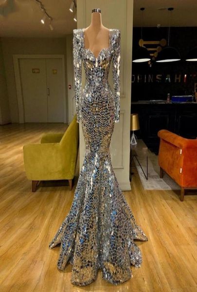 

sparkly sequin silver mermaid prom dresses long sleeve arabic evening dress dubai long elegant women formal cocktail party gala go1639887, Black