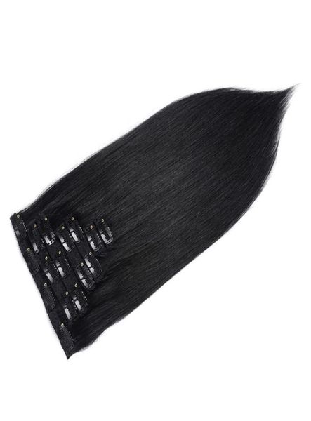 

70gram lot silky straight clip in human hair extensions natural color clip on peruvian hair extentions 7203229, Black