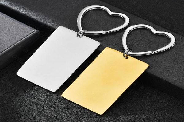

keychains 100 stainless steel rectangle key chain blank for engrave metal charm heart ring mirror polished whole 10pcs7786064, Silver