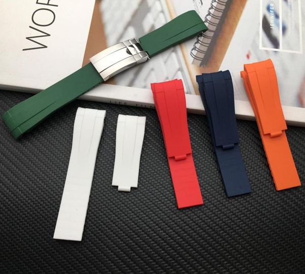 

21mm18mm watch band curved end silicone rubber watchband for role strap for explorer ii 2 42mm dial bracelet combination buckle3991841, Black;brown