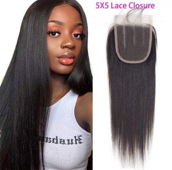 

peruvian 100 human hair straight 5x5 lace closure middle three part five by five lace closures whole 1226inch6493026, Black;brown