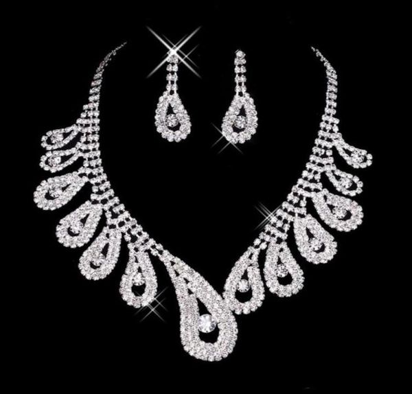 

womens bridal wedding jewelry sets pageant rhinestone gorgeous sparkling silver necklace earrings for party bridal accessories7146255, White