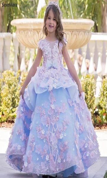 

adorable blue ball gown flower girl dresses princess lace appliques jewel neck toddler birthday party gowns6752472, White;blue