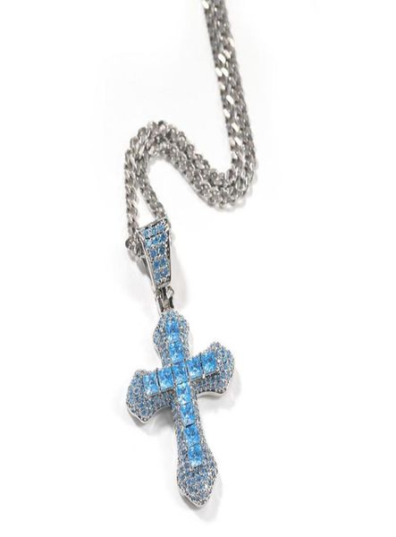 

2022 new pendant necklaces niche design minimalism blue zircon cross necklace hiphop fashion heavyduty diamondstudded wild swea2320090, Silver