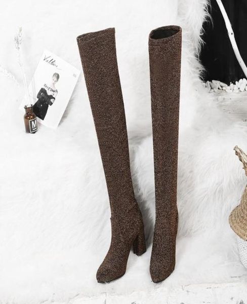 

boots oversized 12 thigh high knee over the women ladies sequined sleeve tip9849457, Black