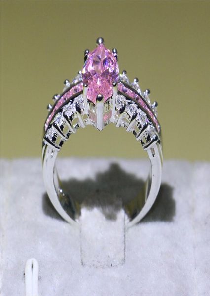 

brand marquise cut pink sapphire jewelry white gold filled wedding engagement band ring for women bride exquisite gift size 5107801677, Slivery;golden