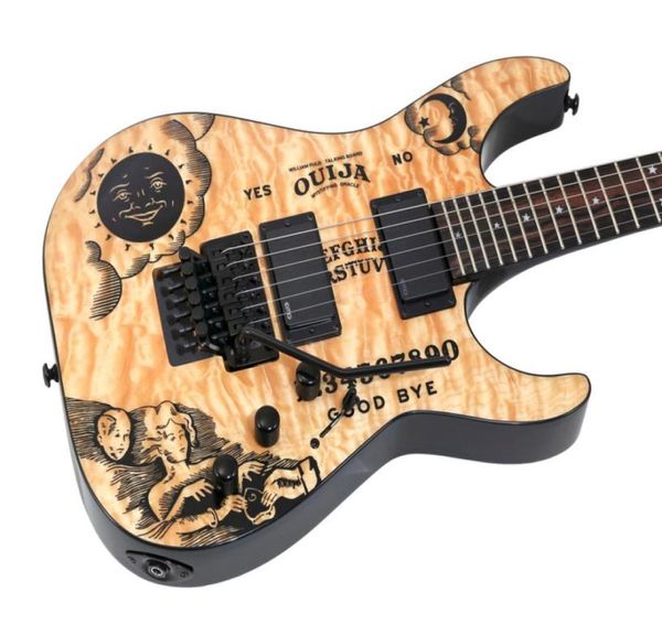 

kirk hammett kh ouija natural quilted maple electric guitar reverse headstock floyd rose tremolo black hardware9990182