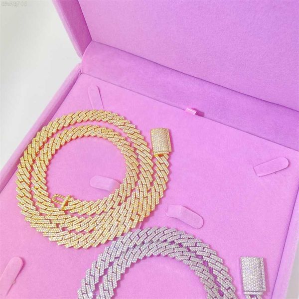 

wholesale hip hop jewelry 925 sterling silver 2 rows moissanite diamond 8mm 10mm cuban chain necklace