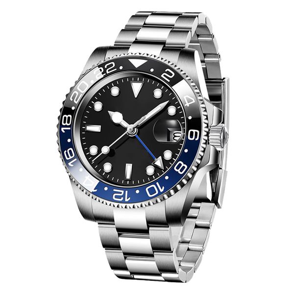 

mens luxury watch designer movement watches gmt batman master aaa quality montre watch waterproof sapphire glass steel band folding buckle m, Slivery;brown