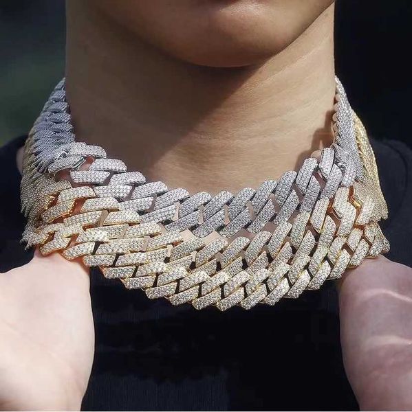 

super september hip hop jewelry 20mm cuban chain necklace gold plated iced out moissanite prong cuban link chain diamond cuban chain, Silver