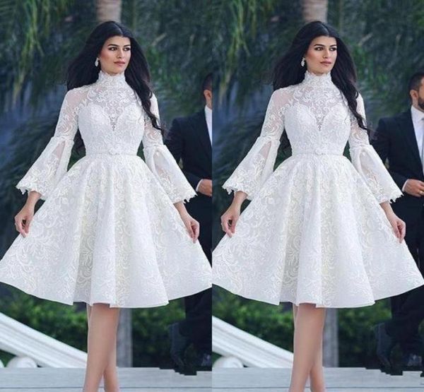

arabic white 2019 cocktail dresses aline 34 sleeves appliques lace knee length elegant party high neck homecoming dresses2051859, Black