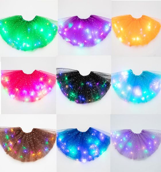 

14 colors baby girl dress with led kids princess luminous tutu skirt star squins puffy dresses for stage performance party gauze8063903, Blue
