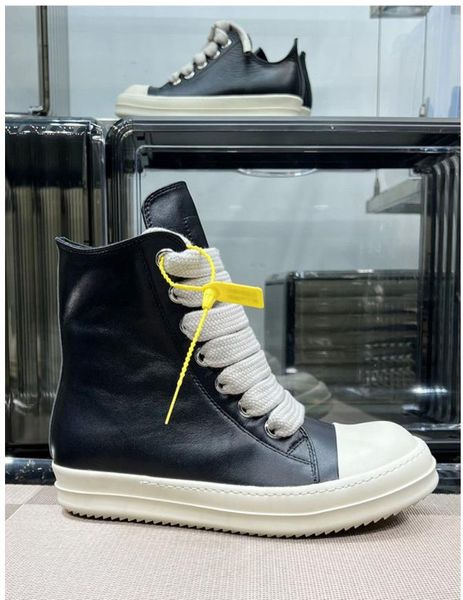 

high casual shoes women bright pink jumbo lace up leather thick sole fashion designer sneakers round owens ro luxury men flats motorcycle an, Black