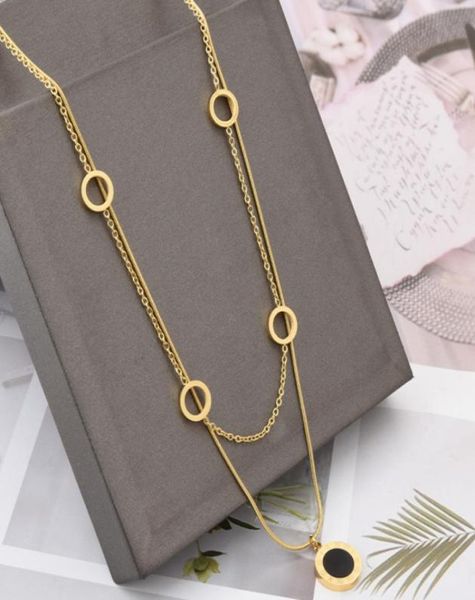 

multilayer clover roman numerals pendant necklace gold plating stainless steel jewelry for women gift8447015, Silver