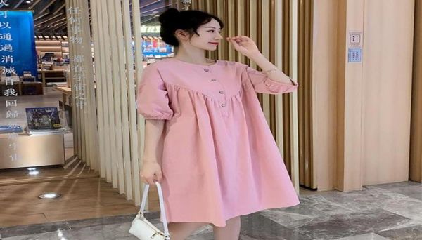 

5912 2021 summer korean fashion maternity dress sweet cute pleat loose clothes for pregnant women large size pregnancy dresses4880436, White