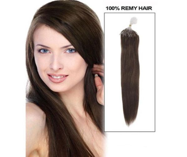 

18quot 20quot 22quot 100g 2 dark brown silicone micro rings loop hair extensions indian remy human hair5632972, Black