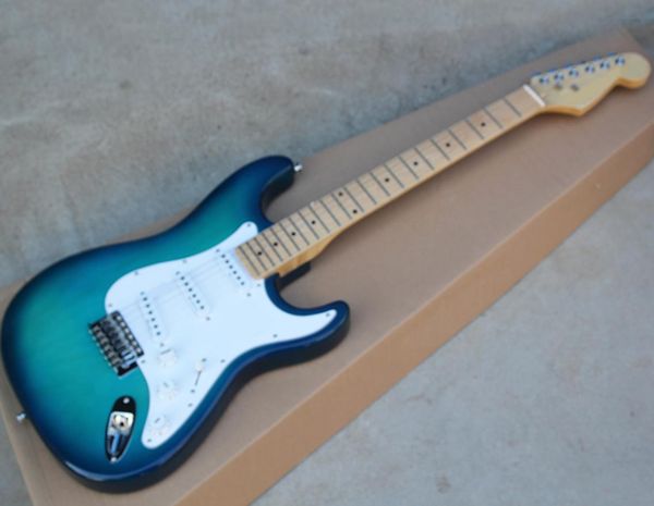

factory whole transparent blue electric guitar with maple fretboardwhite pickguardsss pickupsoffering customize service9253217