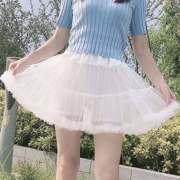 

short skirt support boneless soft yarn skirt support adjustable underskirt role-playing youthful aura skirt daily puffy skirt qcs-0008-a, White