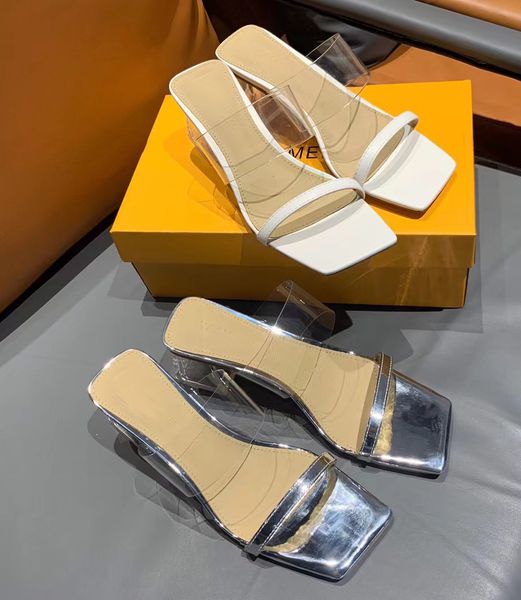 

fashion women's thick heeled sandals women's slippers heel height 6.5cm imported transparent pvc soft breathable square head casua, Black