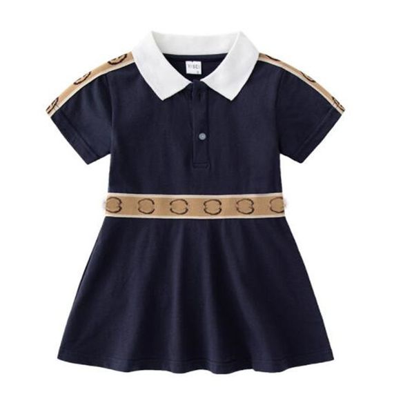 

fashion baby girls dresses summer kids short sleeve dress turn-down collar striped princess skirts children clothing, Red;yellow