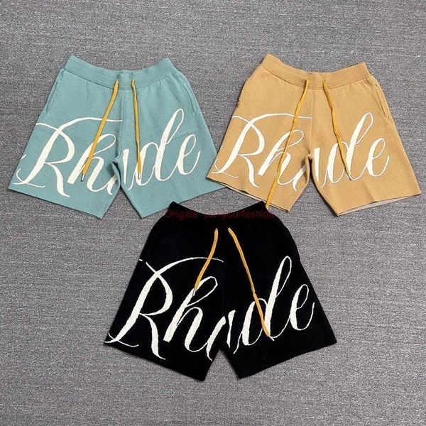 

designer short fashion casual clothing beach shorts rhude letter jacquard drawstring woolen high street shorts joggers sportswear outdoor fi, White;black
