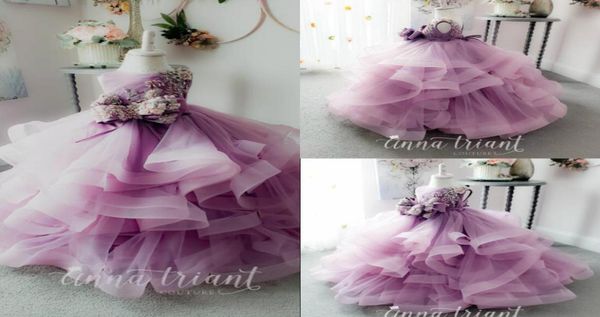 

lace purple flower girl dresses for wedding tiered skirts tulle appliqued ball gown little girls pageant dress beading first commu6404726, White;blue